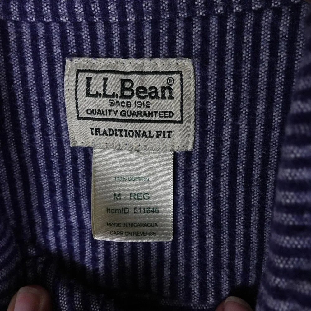 LL Bean Mens Traditional Fit Blue Striped Cotton Button Down Shirt M 511645